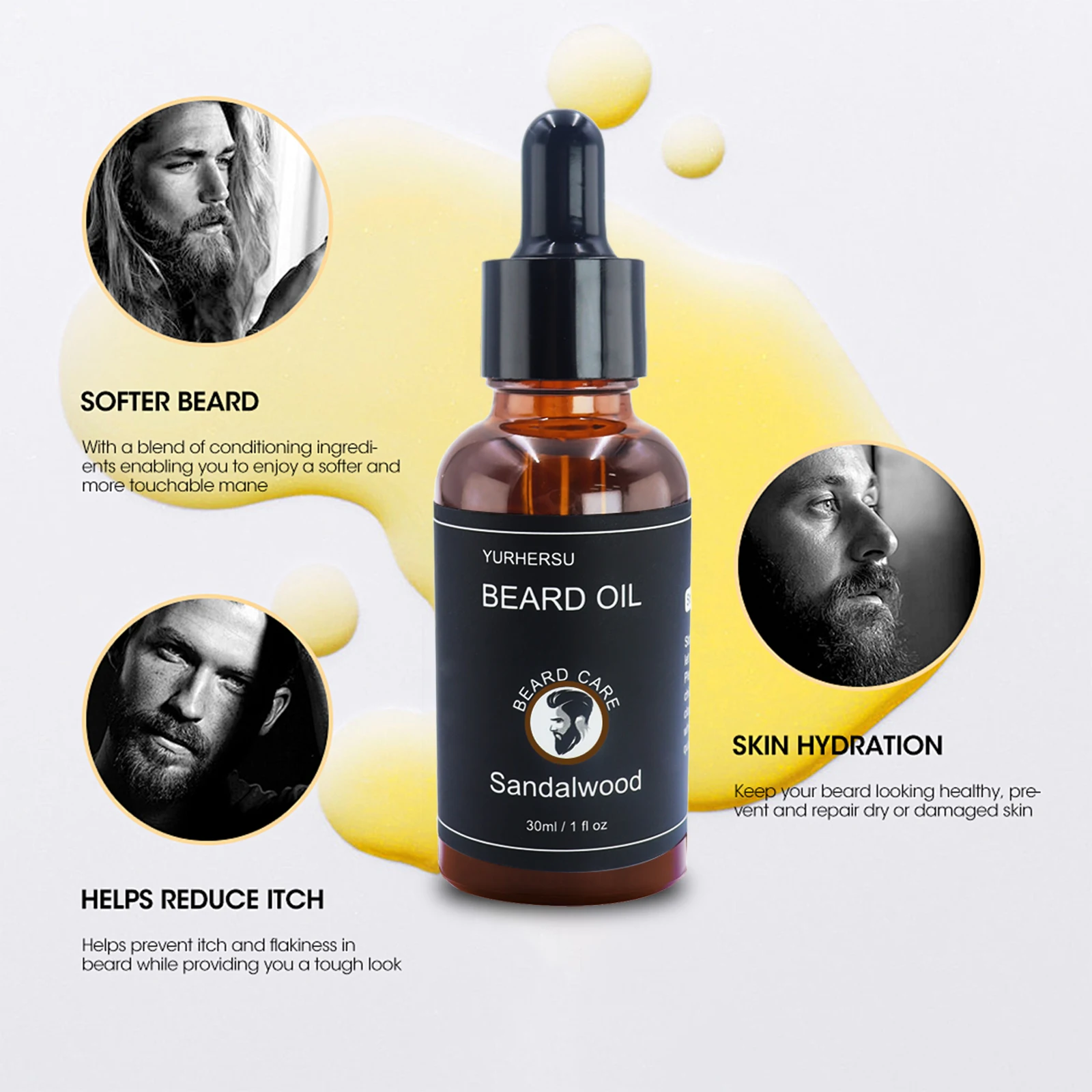 Beard Growth Oil for Men – 30ml Nourishing & Thickening Beard Treatment with Vitamins for Soft, Smooth Facial Hair