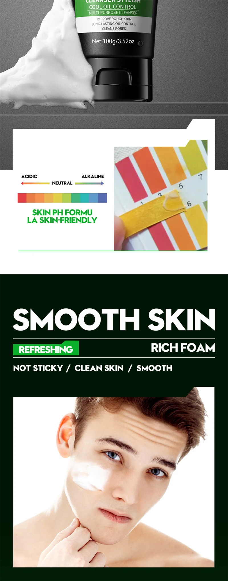 Men’s Deep Cleansing Face Wash – Oil Control & Blackhead Remover for Oily Skin, Pore Refining Facial Cleanser (100g)